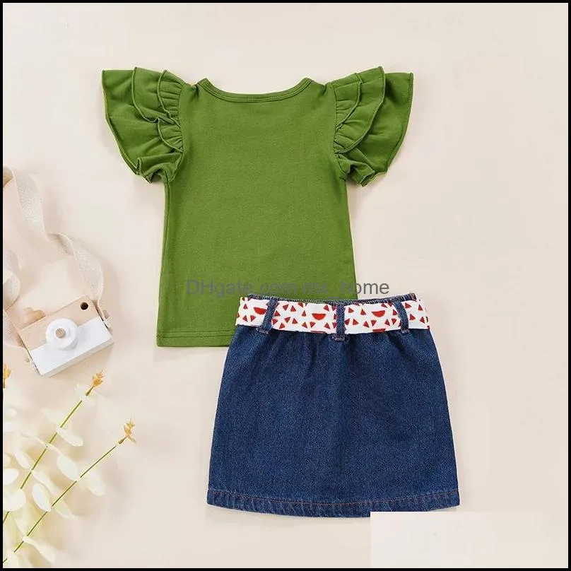 kids clothing sets girls outfits children watermelon print flying sleeve tops+denim skirts set summer fashion boutique baby clothes