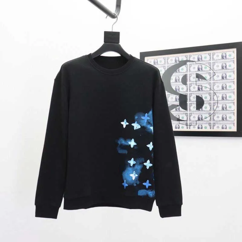 Hot Selling High Quality Men's Sweater Spring and Autumn European and American Fashion Letter l Oregelbundet fyrbladklöver rund hals