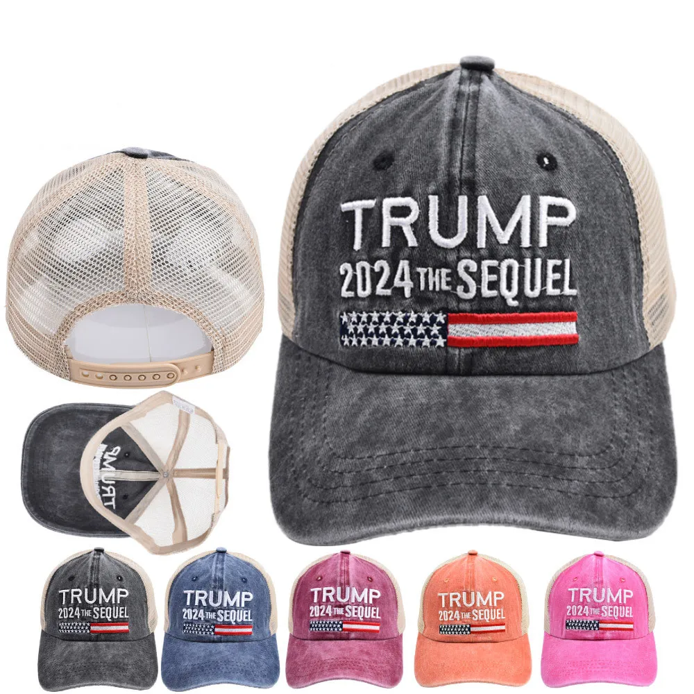 Casquette de baseball Trump 2024 Casquettes de balle Chapeau brodé Snapback Sunhats Net Sports de plein air Patchwork Casquettes lavées Chapeaux en maille 5 couleurs B8137