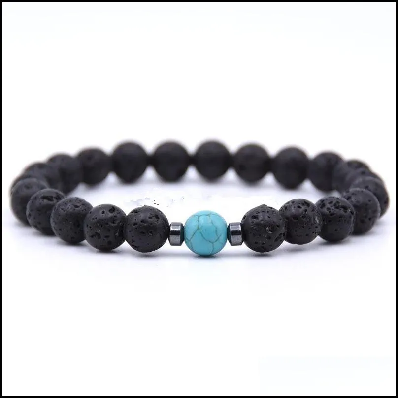 hematite natural black lava stone beads strand elastic bracelet  oil diffuser bracelets volcanic rock beaded hand strings