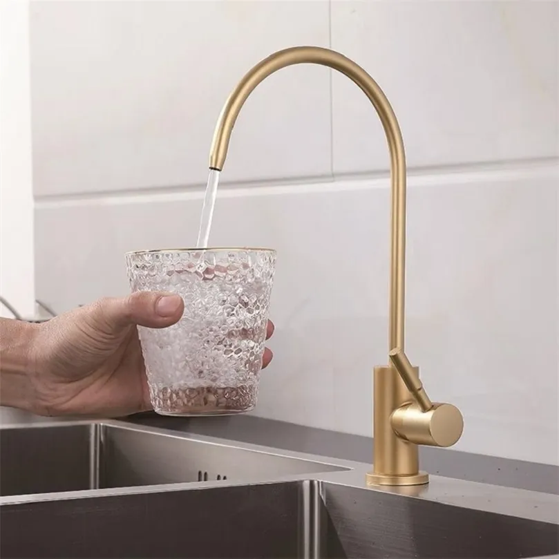 Gouden keukenkranen 1/4 "Directe Drinkkraan voor Keuken Waterfilter Anti-Osmose Purifier SUS 304 Roestvrijstalen gootsteen 220401