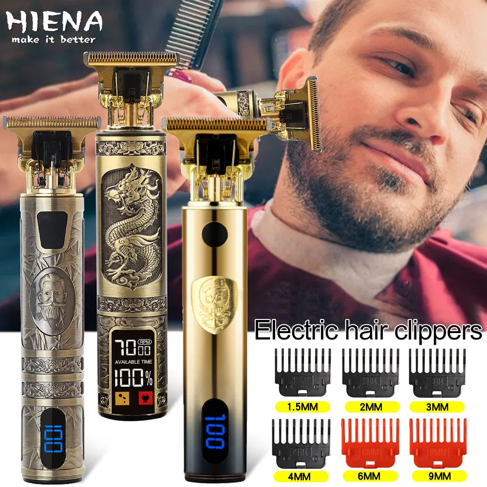 2022 M￡quinas de acabamento de cabelos de cabelos de cabelos vintage T9 M￡quinas de acabamento de barba Cabelo de barba para homens barbeador el￩trico USB Razor Man tamb￩m animais de estima￧￣o DIY