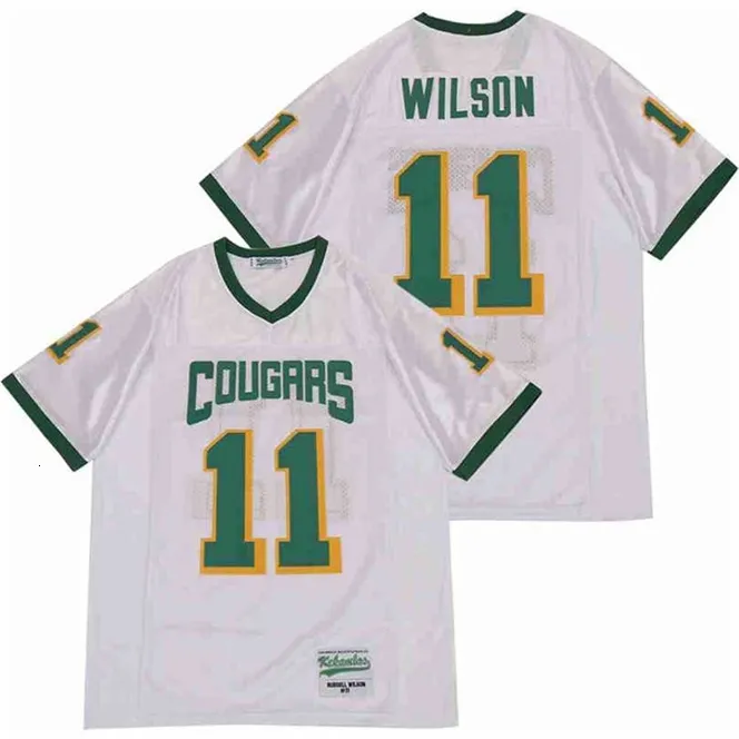 Chen37 Men High School Cougars Collegiate Jersey 11 Russell Wilson Football Stitched and Brodery Team Away White Andningsbar toppkvalitet till försäljning