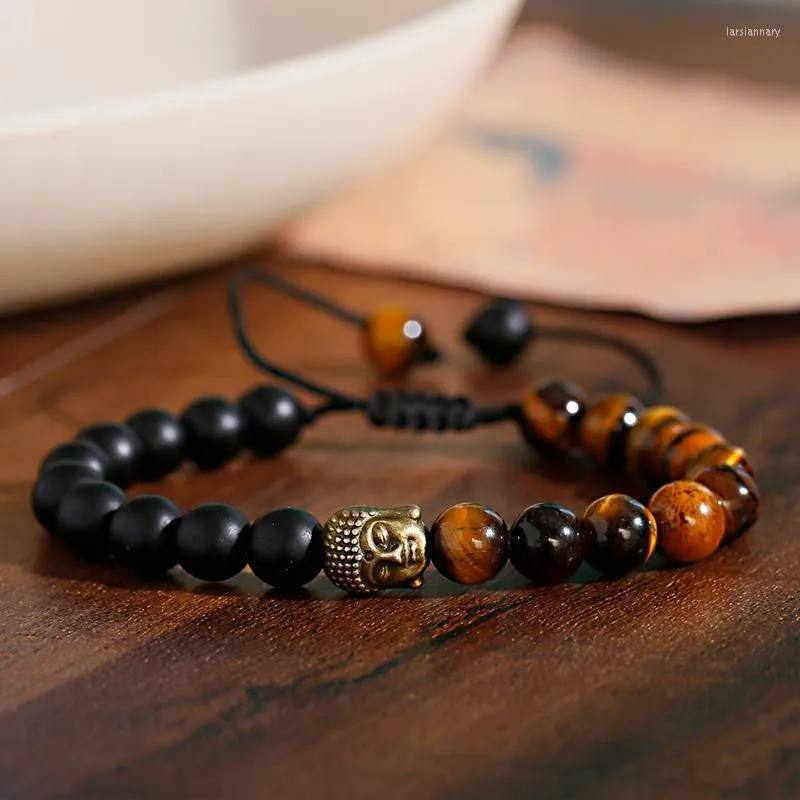 Beaded Strands Ethnic Yoga Prayer Buddha Bracelet Homme Men Charm Tiger Eye Stone Beads Fashion Jewelry Drop GiftBeaded Lars22