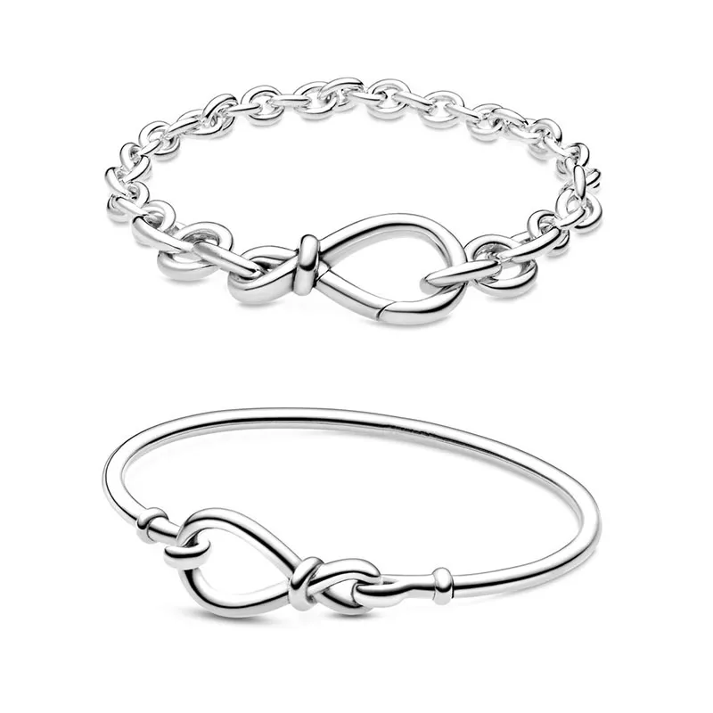 Pulseira de Prata Esterlina 925 Charms Chunky Infinity Knot Cadeia Pulseira Contas Fit Pandora