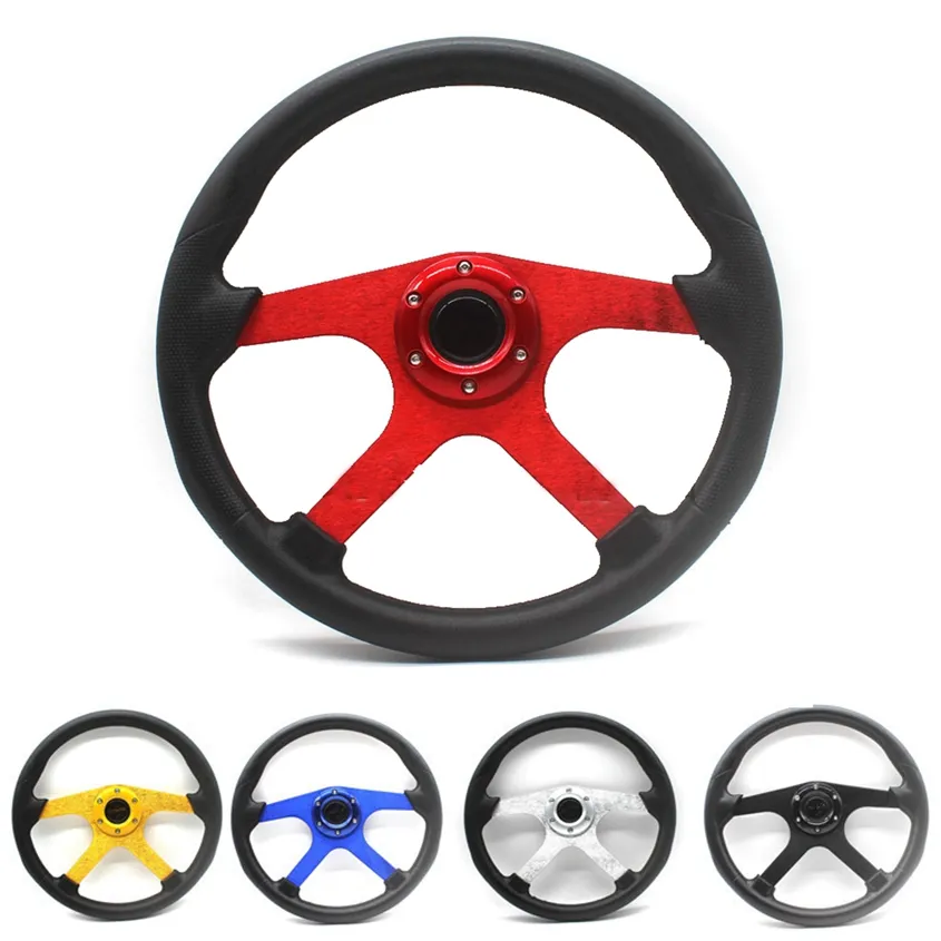 Universal 14inch 350MM Car modification Racing PU Leather Steering Wheel Aluminum Alloy Rally Sport Simulated Game Deep Corn Dish Sport Drifting Steering Wheels
