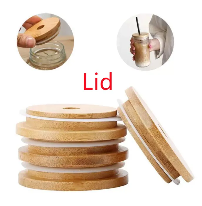 Web celebrity Tik Tok 200 piece Bamboo Cap Lids 70mm 88mm Reusable Wooden Mason Jar Lid with Straw Hole and Silicone Seal DHL Delivery Mugs