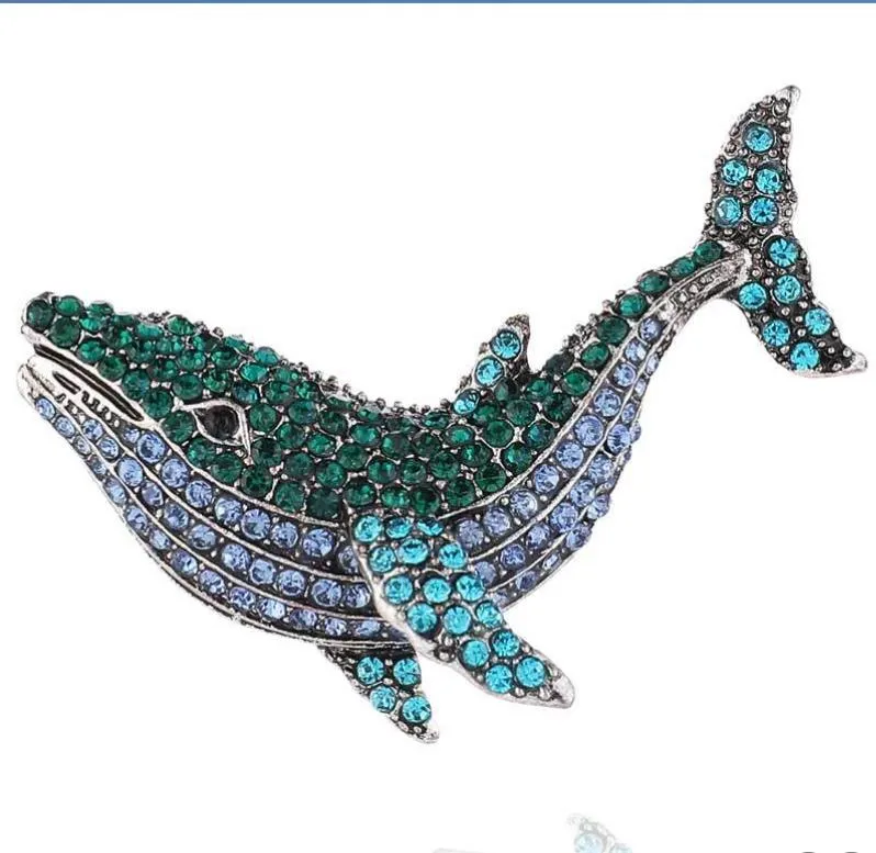 Distintivi di spilla di cristallo delfino Distintivi di gioielli di cartoni animati Brillano unico corpetto di balene Pin di animali dell'oceano per bomboniere per ragazze da donna