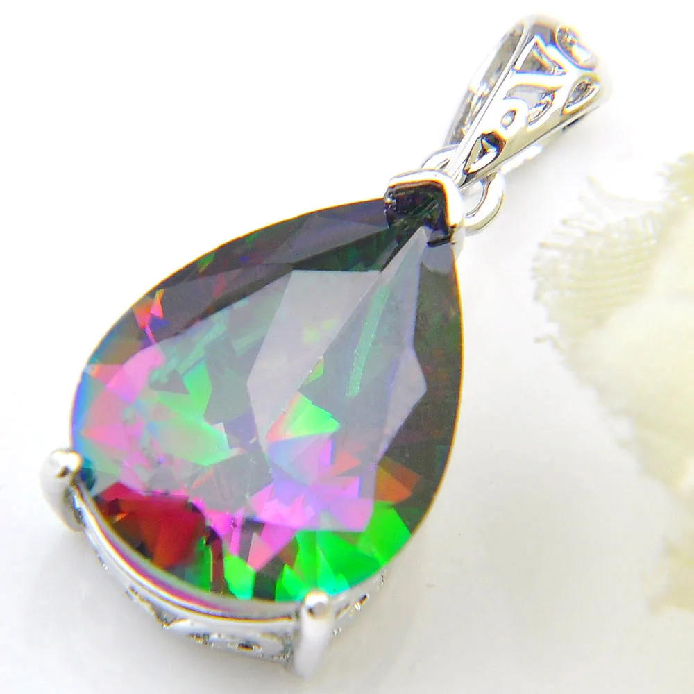 Luckyshine 2Pcs Lot Fashion Jewelry Whole 925 Silver Antique special Teardrop Fire Mystic topaz Crystal pendants Lady Engageme194H