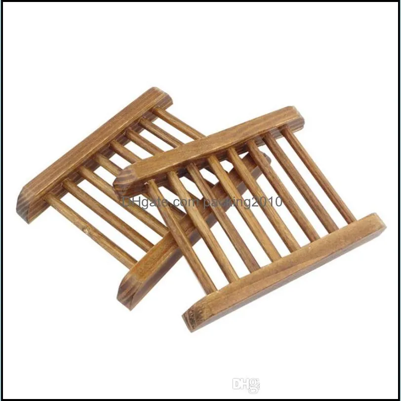 Dark Wood Soap Dish Wooden Soap Tray Holder Storage Soap Rack Plate Box Container for Bathroom LX6503