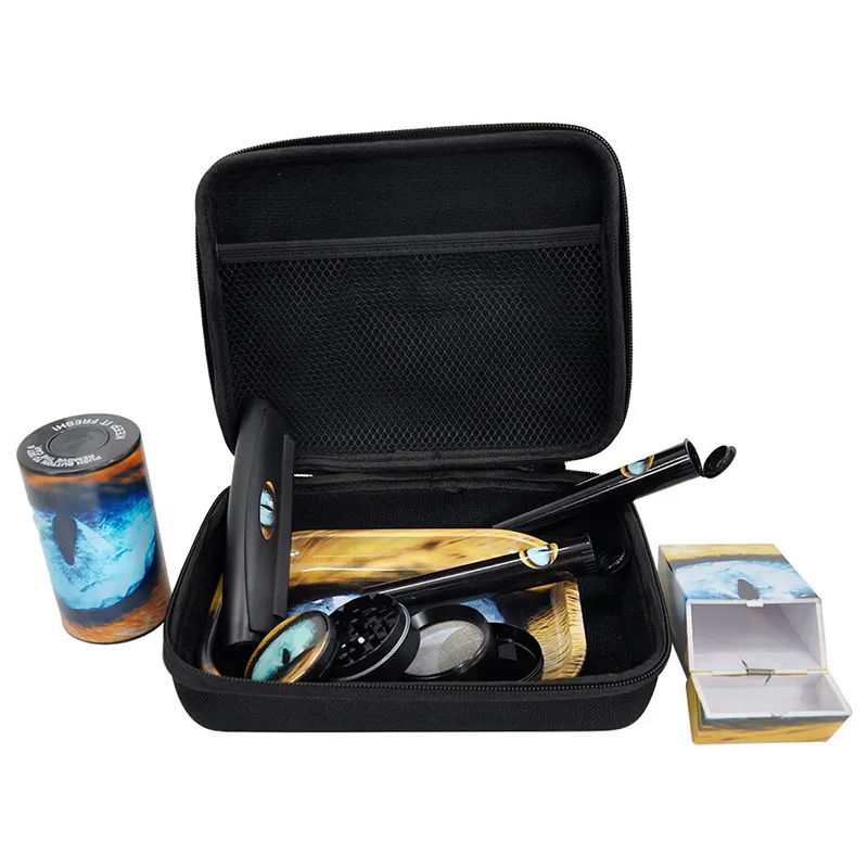 Rolling Tray Set Case 12-Piece Cigarette Grinder and Smoking Bag Dry Herb Tobacco Jar Pipes Accessories