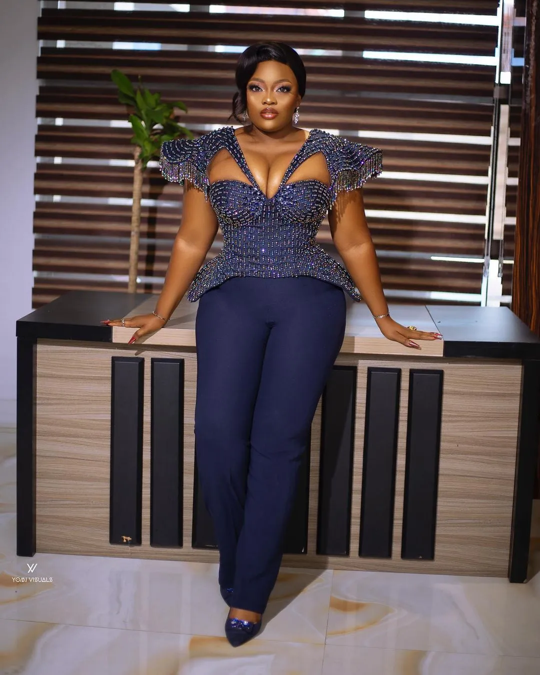 Navy Blue Plus Size Beaded Jumpsuit With Beaded Detailing Perfect For Prom,  Evening Formal Party, Second Reception, Birthday, And Engagement ZJ699 From  Chic_cheap, $219.18