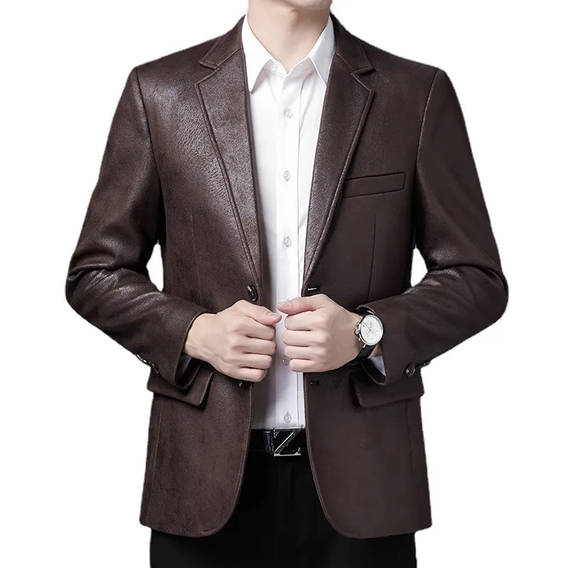 Men's Leather Skin Suit Autumn de alta qualidade Grande tamanho artificial jaqueta de couro masculino