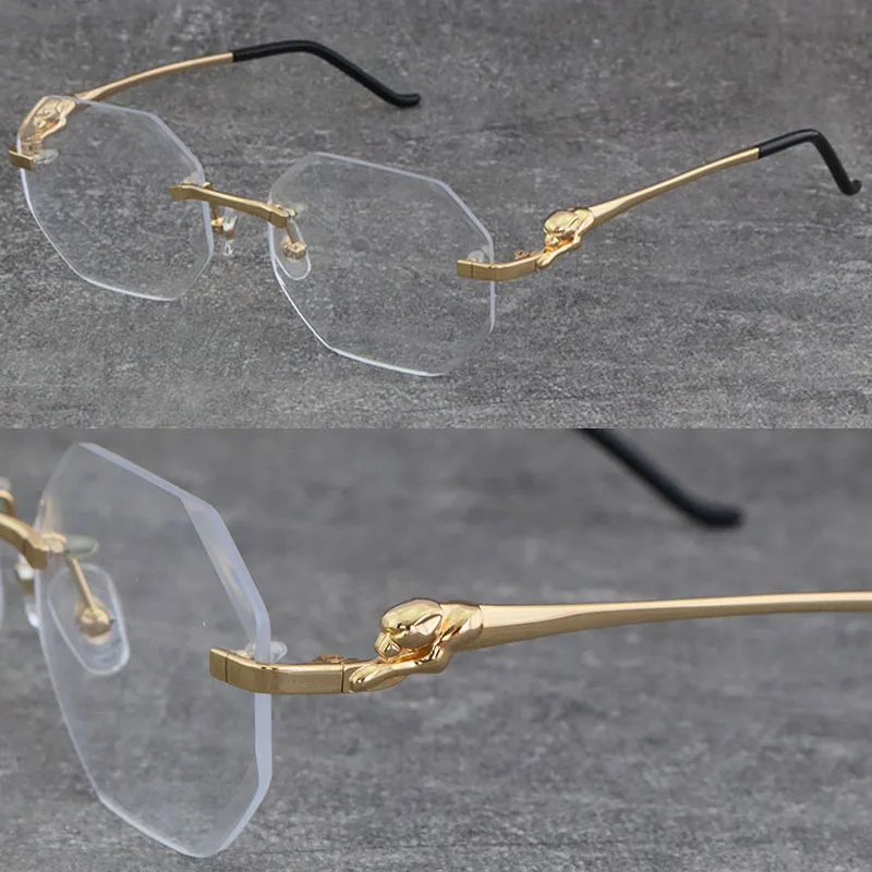 Nouveau modèle Designer Diamant Coupe Lentille En Métal Sans Monture Carrée Cadres Femmes Lunettes Série Léopard Cadre Optique 18K Or Mâle et Fema250f