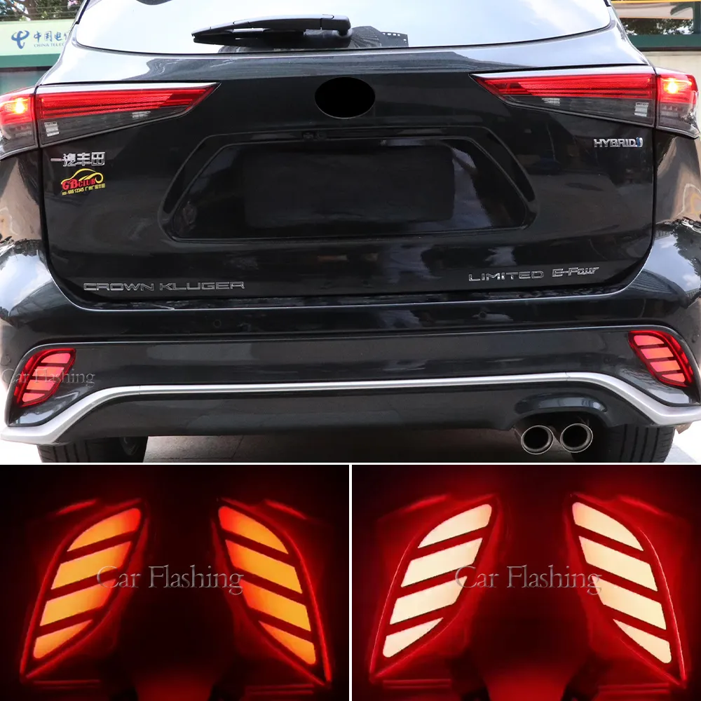 1 Set Car LED Rear Fog Lamp Bumper Brake Lamp Dynamic Turn Signal Reflector For Toyota Crown Kluger Highlander XSE 2021 2022