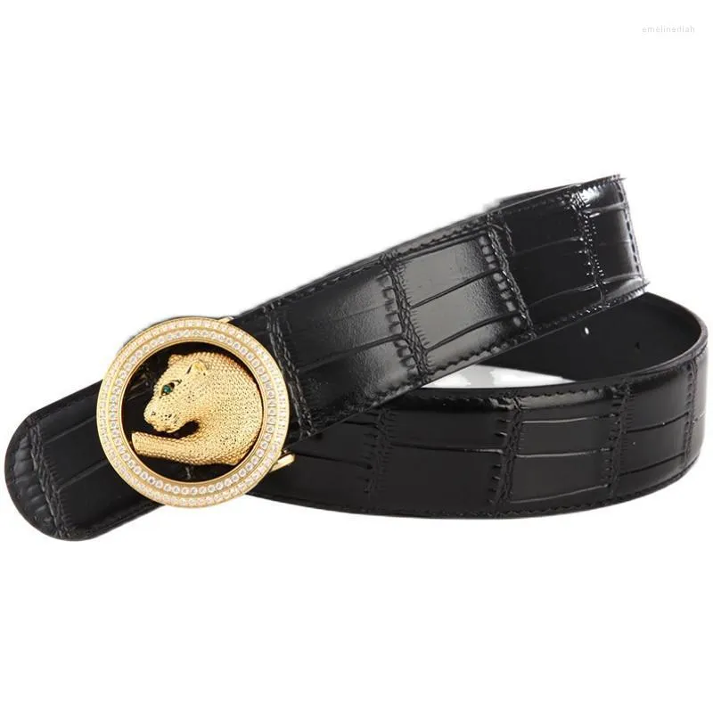 Ceintures hommes haut cuir ceinture Simple loisirs affaires luxe acier inoxydable guépard boucle peau de vache Foe MenBelts Emel22