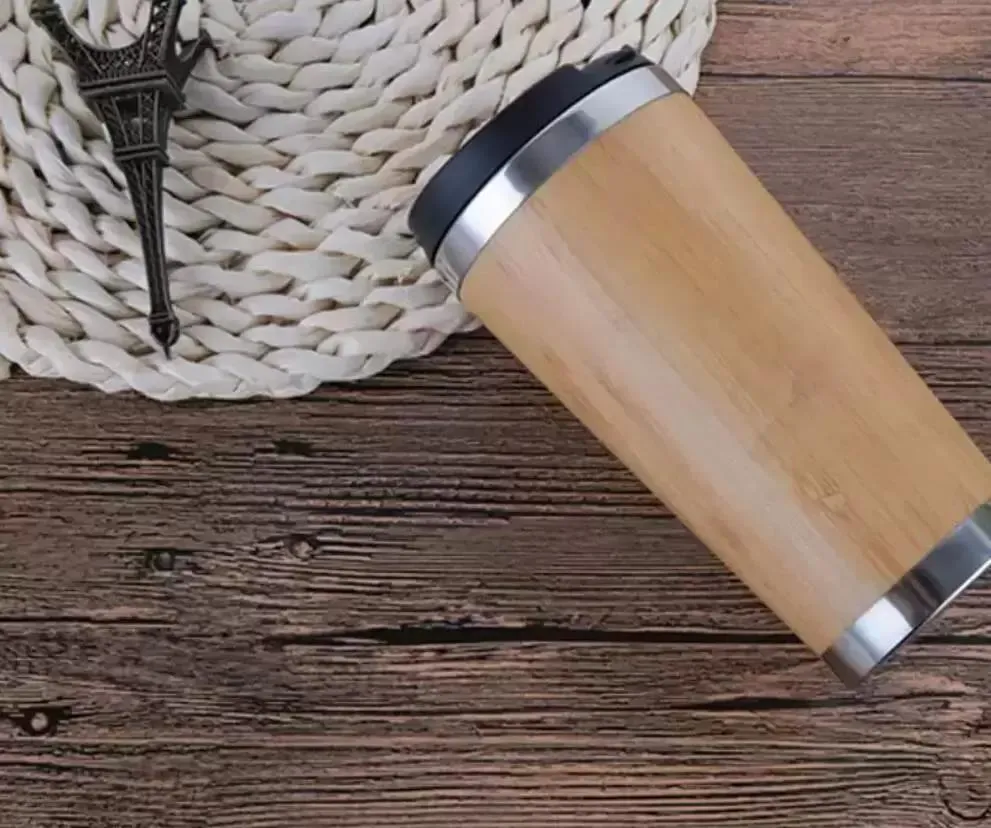 16oz Bamboo Eco Friendly Tumblers 304 Stainless Steel Inner Water Bottle Travel Mugs Cups Reusable for Coffee Tea
