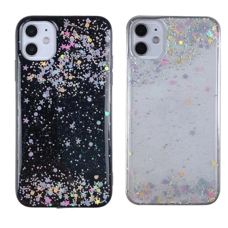 Ster Sterren Bling Glitter Hard PC Zacht TPU Cases Voor Iphone 15 14 13 12 Pro MAX 11 XR XS X 8 7 6 Plus Sparkle Fashion Folie Confetti Glanzend Pailletten Helder Transparant Covers