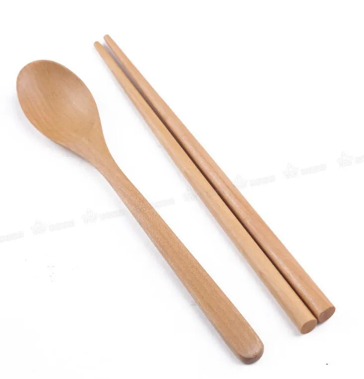 Flatware Sets Environmental Wooden Spoon Chopsticks Two-piece Suit Japanese Korea Style Portable Tableware Children Nice Dinnerware Free Shi