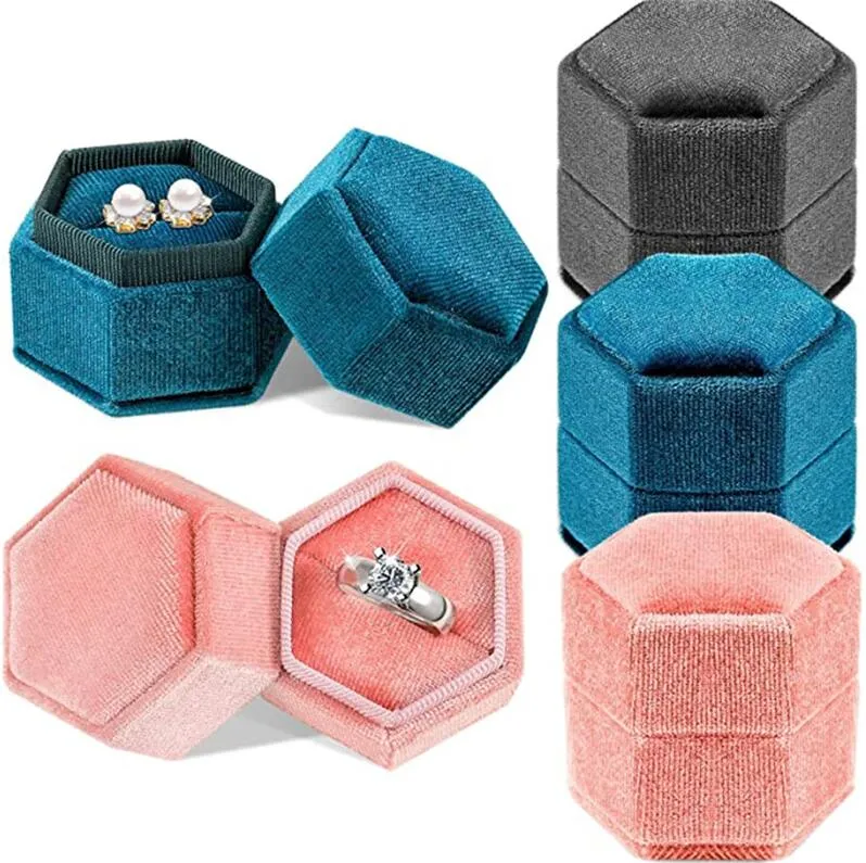 Velvet ringbox dubbele ring opbergdozen trouwringen display case voor vrouw cadeau oorbellen sieraden verpakking