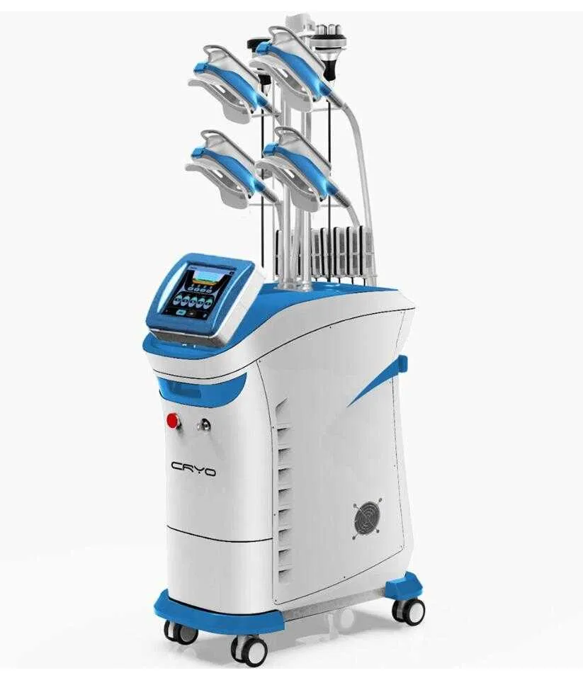 Potente multifunzione Cryo Slimming 360 crioterapia 4 maniglie che lavorano insieme Cryolipolysis + Cavitation + RF + lipolaser rimozione del doppio mento