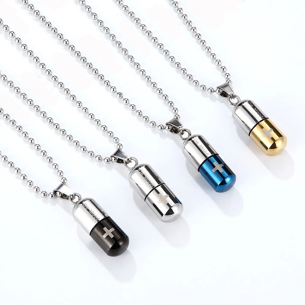 316L Stainless Steel Pill Locket Pendant Necklace Cremation