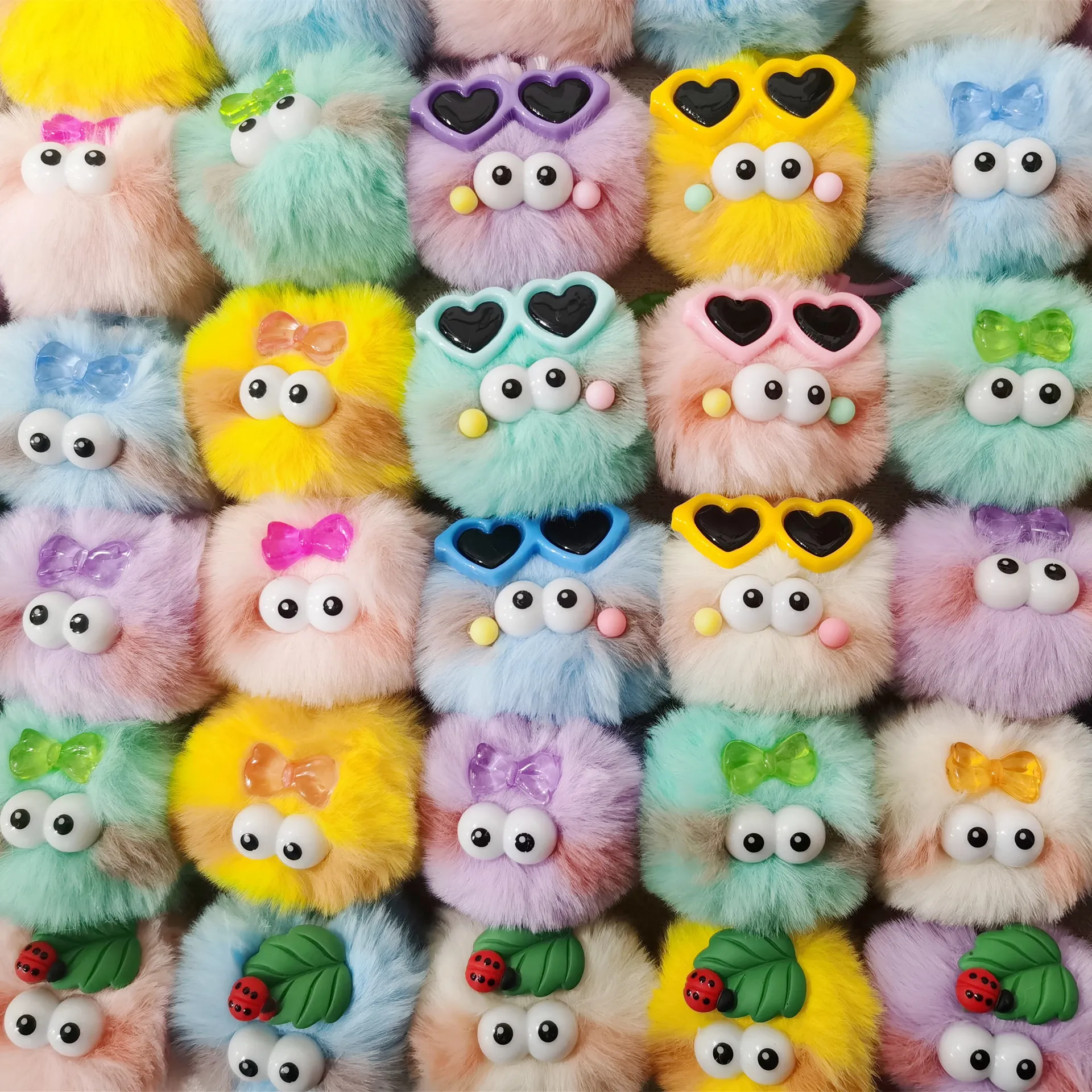 Cute Handmade Plush Rainbow Elf KeyChains for Girl Bag Toy Key Ring Fluffy Pom Pom Faux Fur Kawaii Plush-Keychains