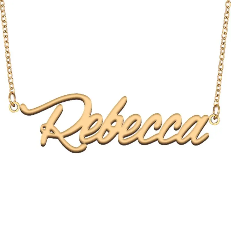 Collane con ciondolo Collana con nome Rebecca per donna Gioielli in acciaio inossidabile Placcato oro 18 carati Targhetta Femme Mother Girlfriend Gift