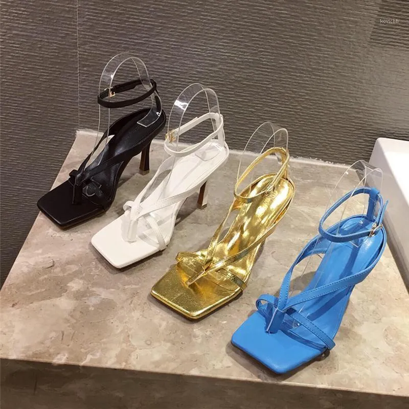 Summer Women 9cm High Heels Strap Gold Blue Sandals Fetish Sandles Lady Gladiator Stripper Sexy Luxury Design Brand Shoes