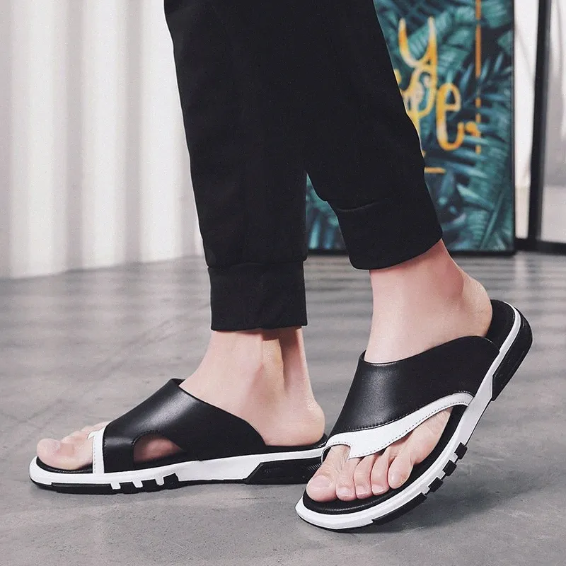 slipper Mens Fashion 2022 Summer New Style Genuine Leather SLippers Anti Slip Outdoor Flip Flops Men Beach Shoes h3Zo#