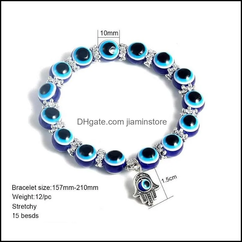 Evil Eye Beaded Charm Bracelet Blue Eyes Bead Stretch Bracelets Hand of Fatima Turkish Lucky Beads Jewelry