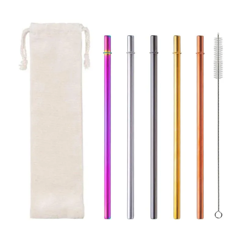 215x8mm Colorful Reusable Metal Drinking Straw 304 Stainless Steel Metal Straw With Brush For Mugs Bar Party Accessory LX3583