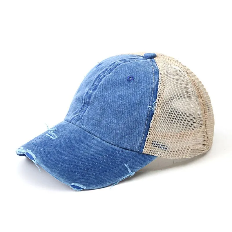 Washed ponytail Baseball Cap Vintage Dyed Low Profile Adjustable Unisex Classic Plain outdoor mesh hats Dad Snapback 6 Panel