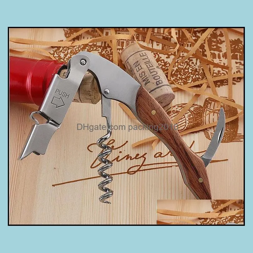wood handle professional wine opener multifunction portable screw corkscrew wine-bottle openers cook tools waiters-corkscrew sn4339