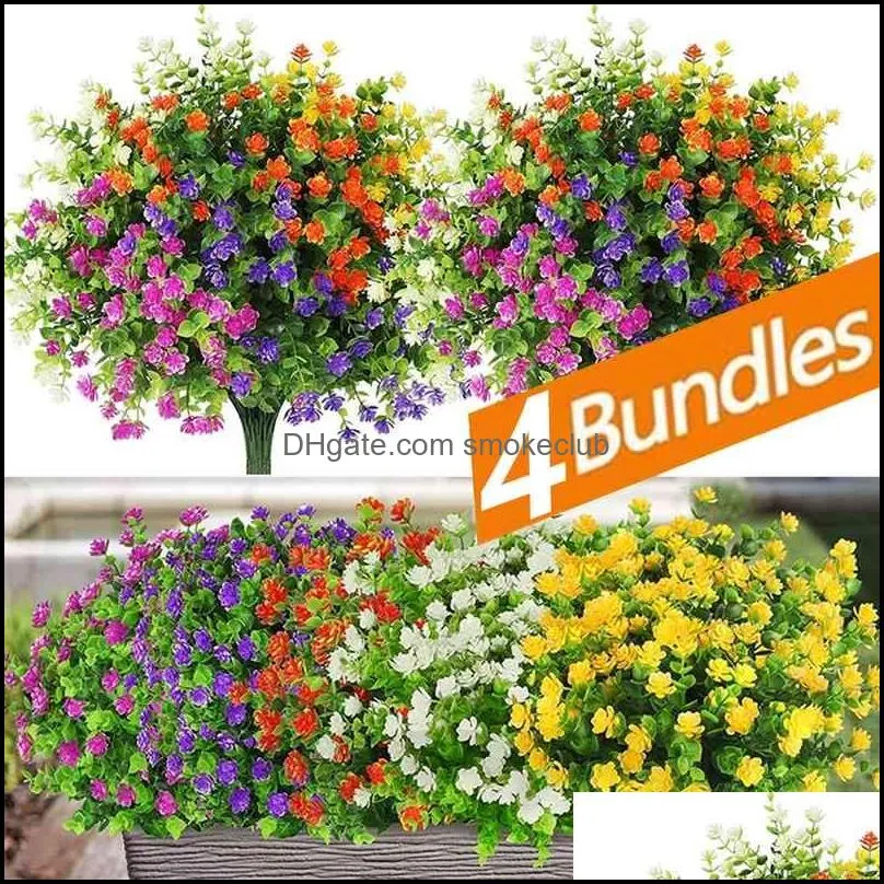 Fake Flowers Real Touch Artificial Bouquet UV Resistant Shrubs Plants No Fade Faux Plastic Home Garen Decors