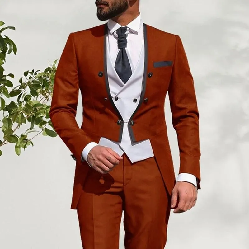 Costumes pour hommes Blazers Costume de fête de mariage élégant pour hommes Solid Slim Fit 3 Pcs Set Groom Groomsmen Tuxedos Custom Homme Tailor-Made Mens Blaz