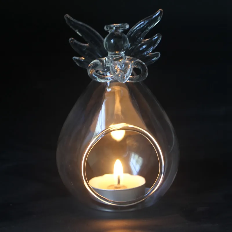 DIY Romantic Angel Crystal Glass Candle Holder Hanging Tea Light Lantern Candlestick Burner Vase Wedding Party Decoration