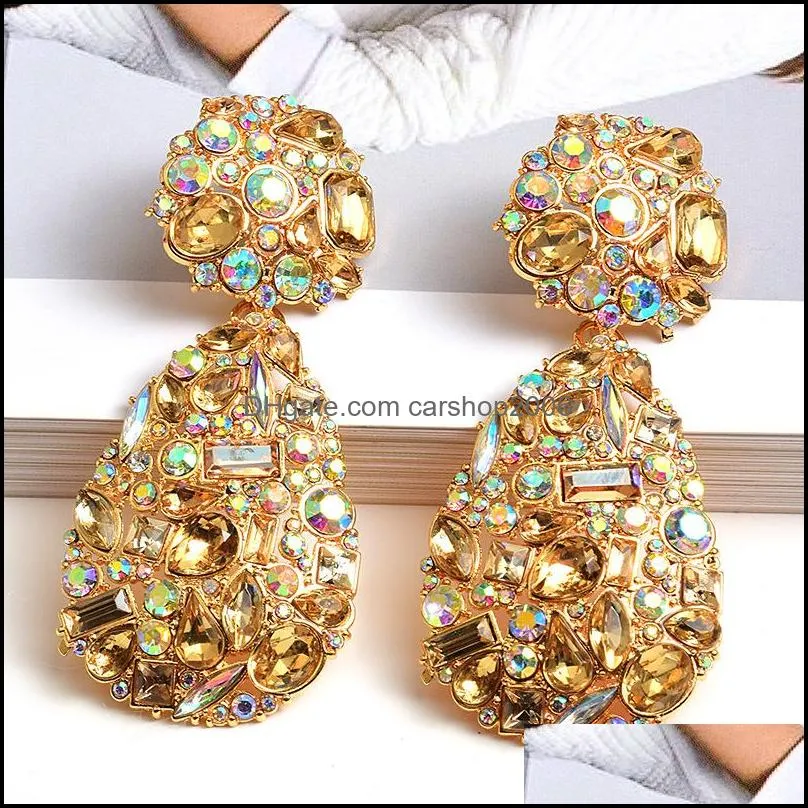 Colorful Glass Crystal Geometric Earrings Rhinestone Big Pendant Dangle Earring Statement Jewelry