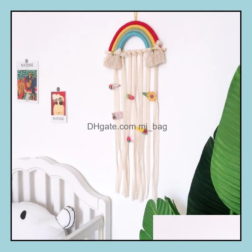 children hairpins hair accessories storage belt hanging decorative woven rainbow ins nordic style wall hang finishing belts rack