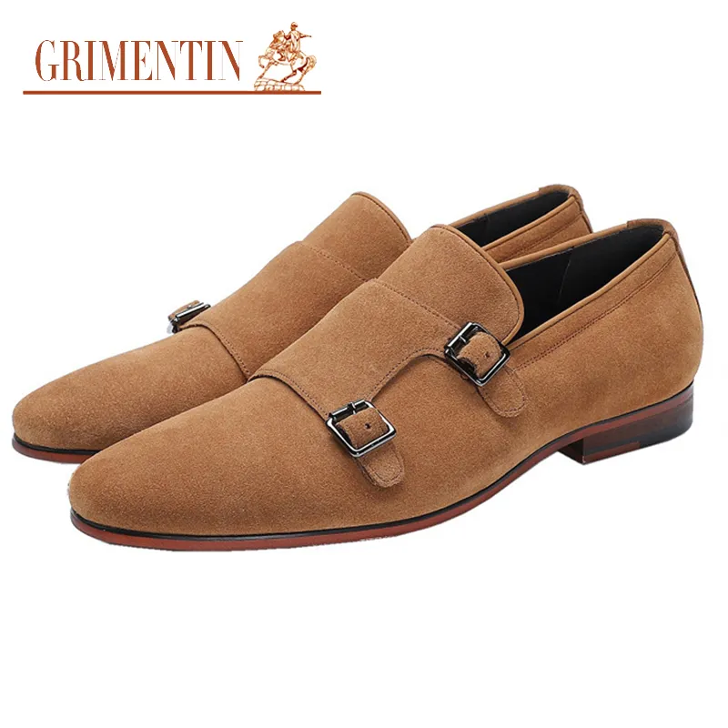 Grimentin Mens Suede Monk Strap Dress Shoes for Business Wedding