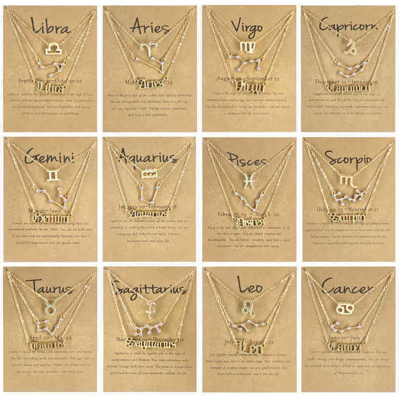 Collier trois pièces en diamant, ensemble de symboles des douze signes de l'alphabet, chaîne de clavicule, 252c