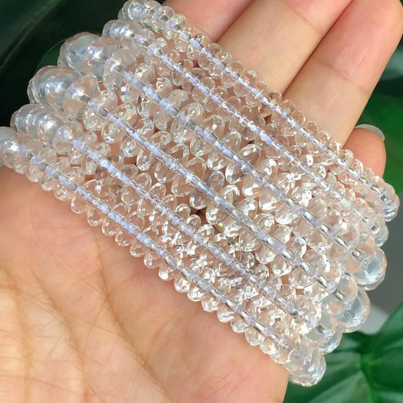 Andra 10 mm fasetterade Rondelle Clear Quartz Crystal Glass Pärlor Rund Lös distans för smycken DIY -armband örhängen 15''Inchesother OT