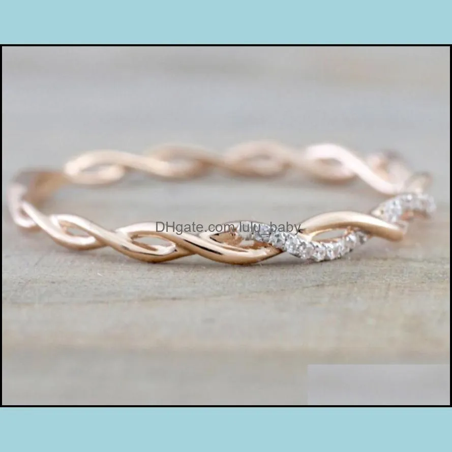 New luxury Wedding Rings jewelry New Style Round diamond Rings For Women Thin Rose Gold Color Twist Rope Stacking in Stainless Steel