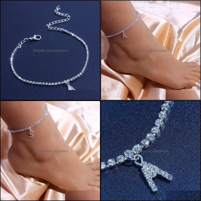 Crystal Zircon Initial Letter Ankle Bracelet Alphabet Anklets for Women Foot Chain Beach Leg Bracelets Boho Jewelry