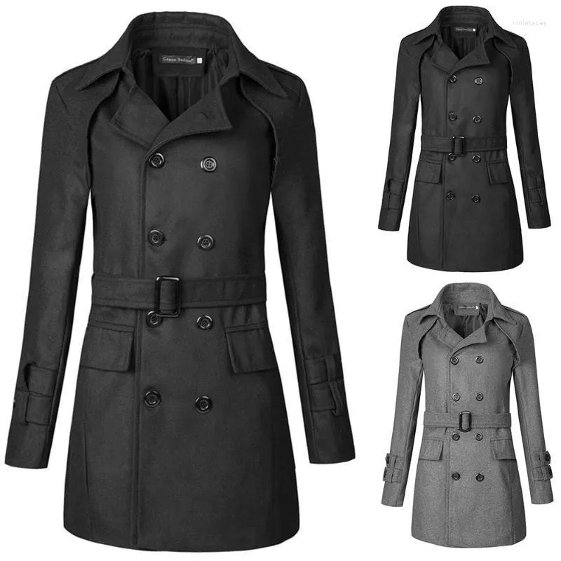 Męskie okopy płaszcze zimowe podwójnie piersi Lapel Slim Fit Pockets płaszcz Pleted Long Jacket ciepłe płaszczowe obciążenie mężczyźni Mężczyźni Formalne ubranie Viol22