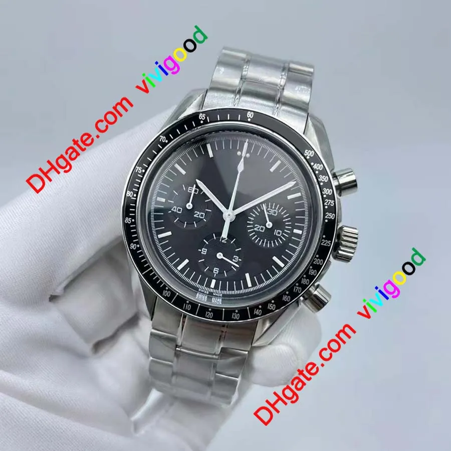 High Quality Master Quartz Chronograph Function Mens Watch Speed Moon Watches Stainless Steel Flod Clasp Mens Wristwatches