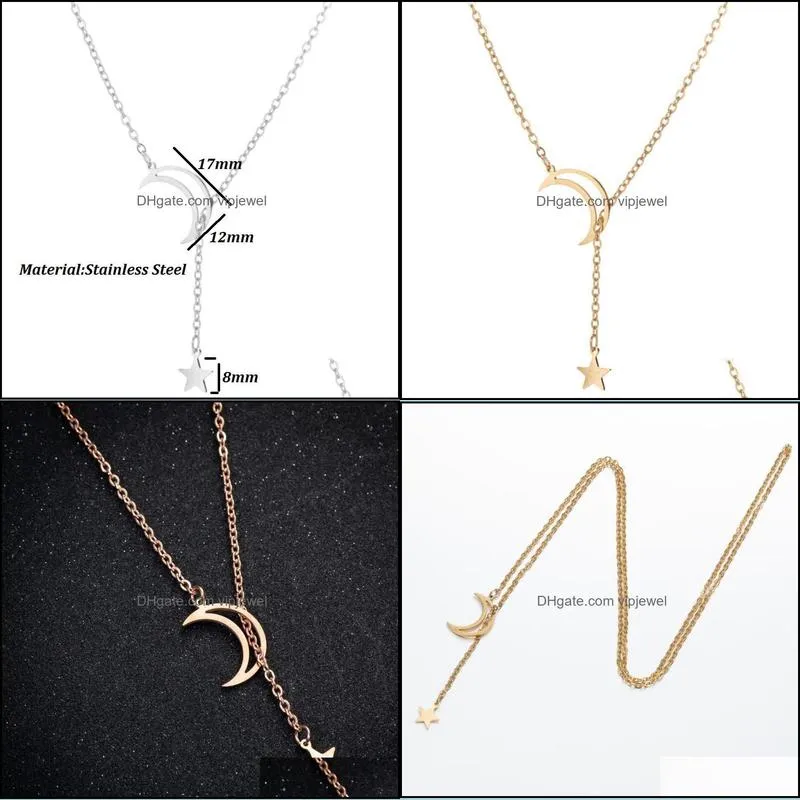 fashion no tarnish gold silver stainless steel moon and star necklace for women wholesale n2108078