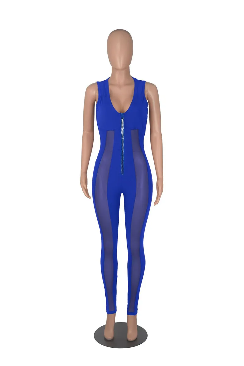 Jumpsuits Summer Women Mesh Rompers Sleeveless V neck see through Jumper Suits Skinny Sheer Bodysuit Club Wear 7211