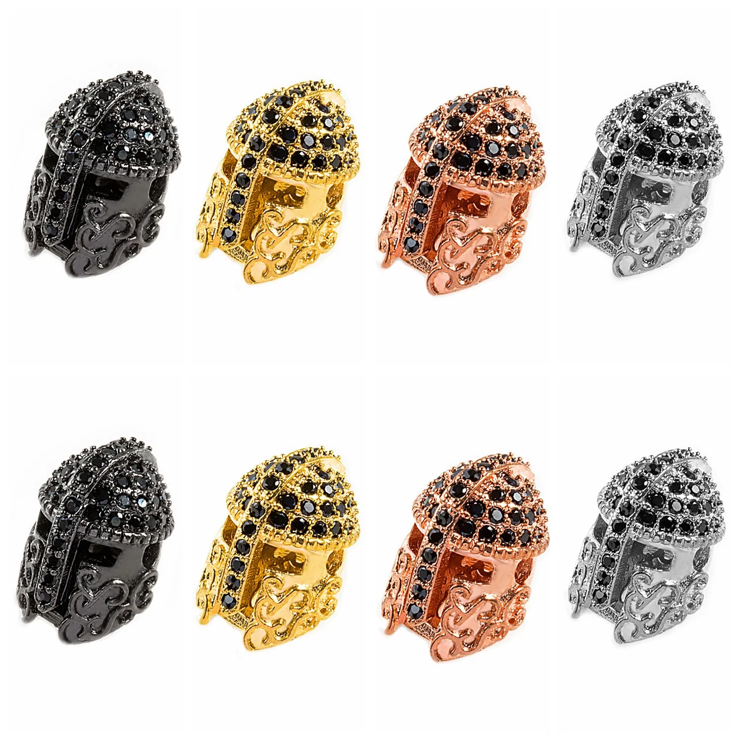 Knight Helmet Space Beads for Jewelry DIY Bracelet Making Fashion Metal Brass Micro Pave Crystal Geometry Alloy Black CZ Rhinestone Accessories