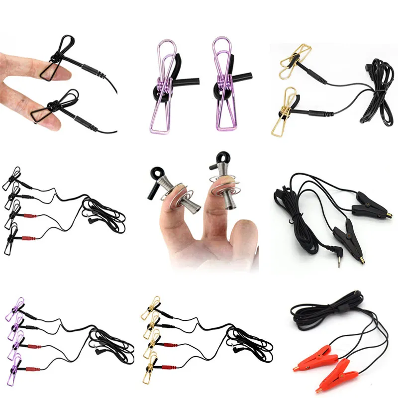 Morsetti per capezzoli con scossa elettrica Massaggiatore per il seno BDSM Bondage E-stim Clip per clitoride Elettro stimolazione del pene Giocattoli sexy per le donne